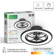 GREEN TECH Stropni ventilator FNX-18BK sa svjetiljkom, 18", 40 W, DC motor, daljinski upravljač, crni
